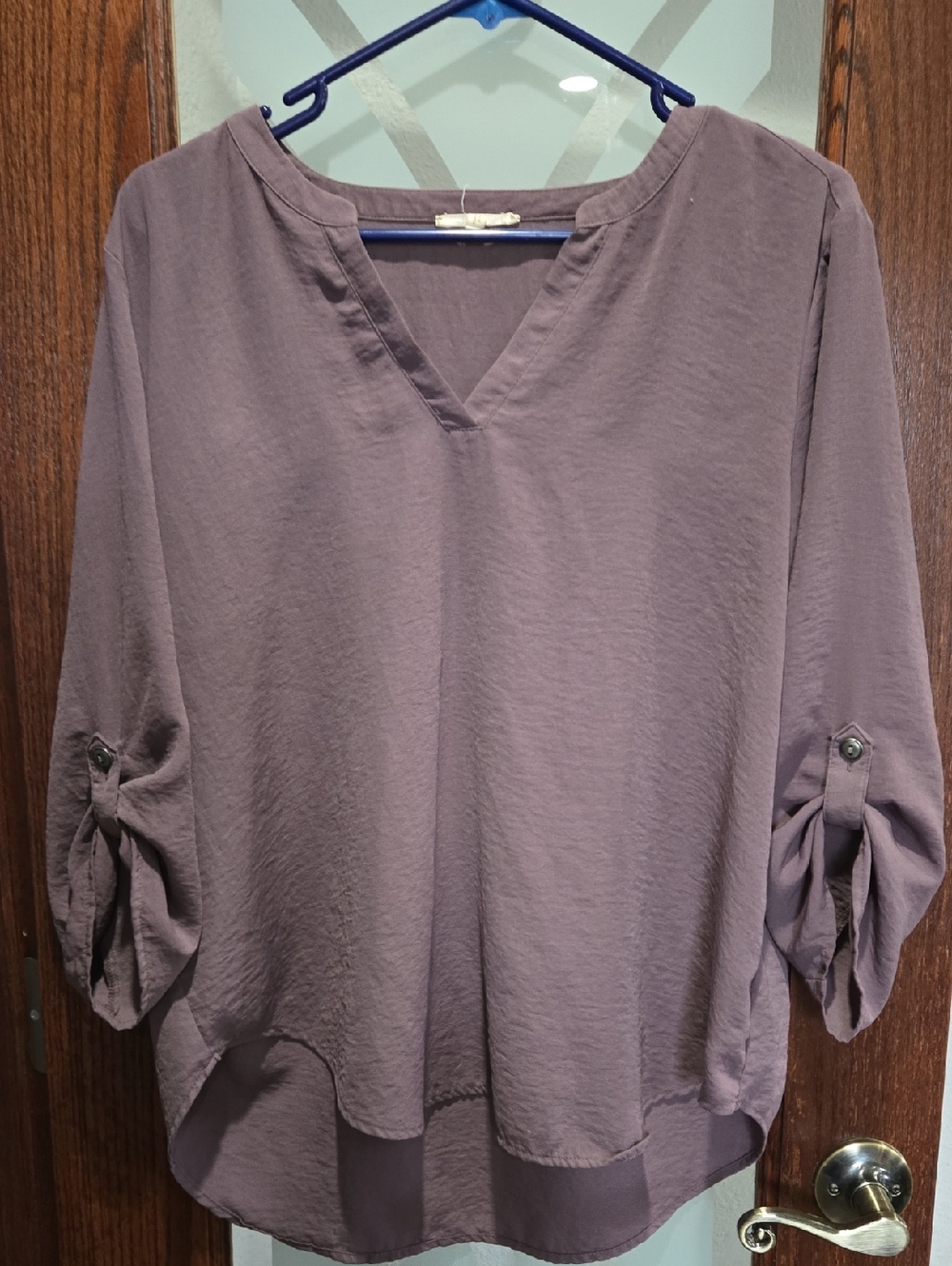 Maurices Dusty Lavender V-Neck Roll-Tab Tunic Top